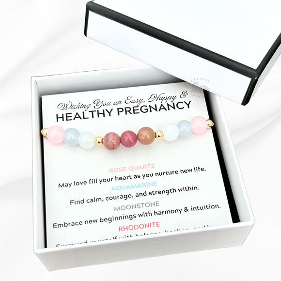 Wishing You a Healthy Pregnancy Bracelet – Rose Quartz, Moonstone, Aquamarine - Picture 5 of 5